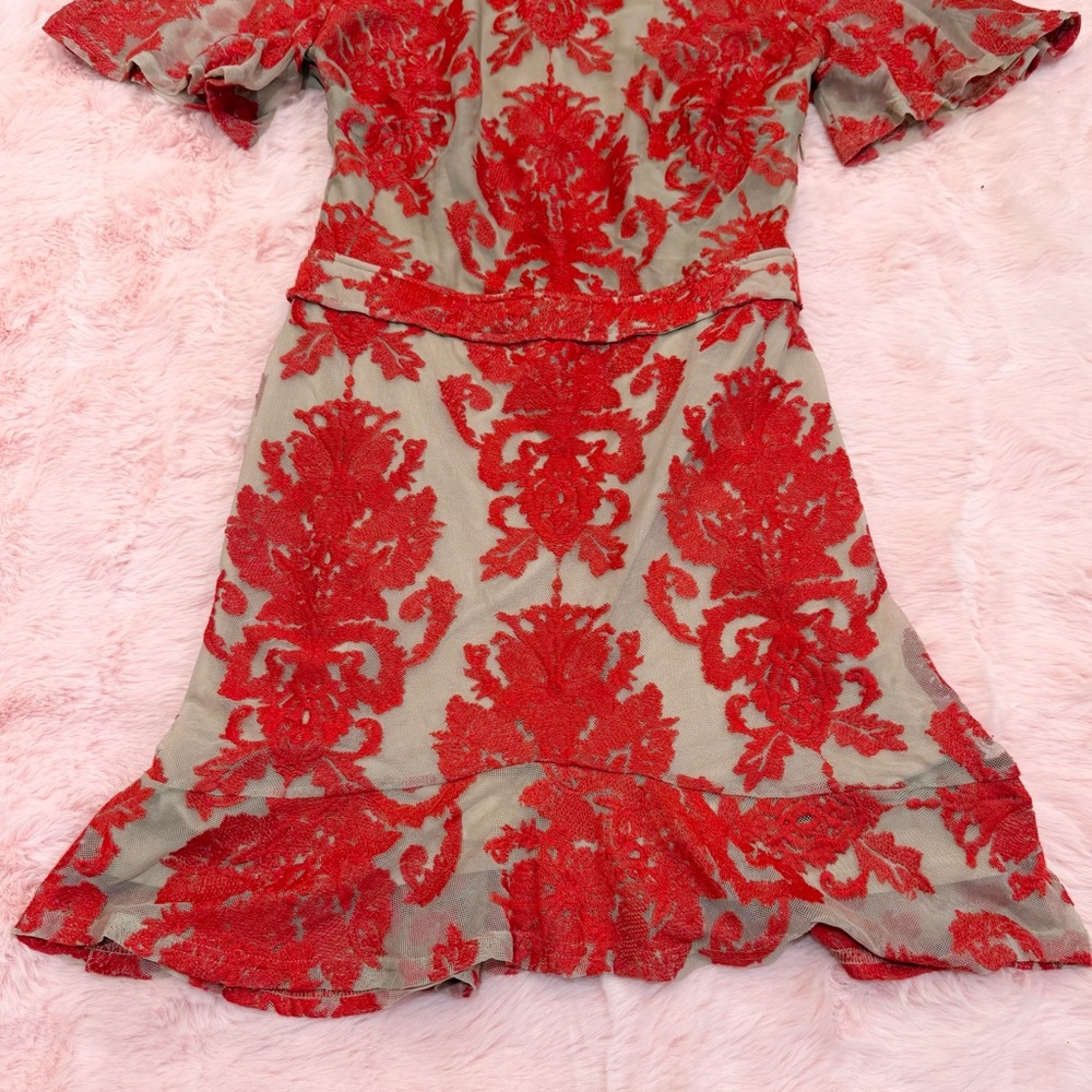 For Love & Lemons San Marcos Red Embroidered Lace Mini Dress - Picture 5 of 7